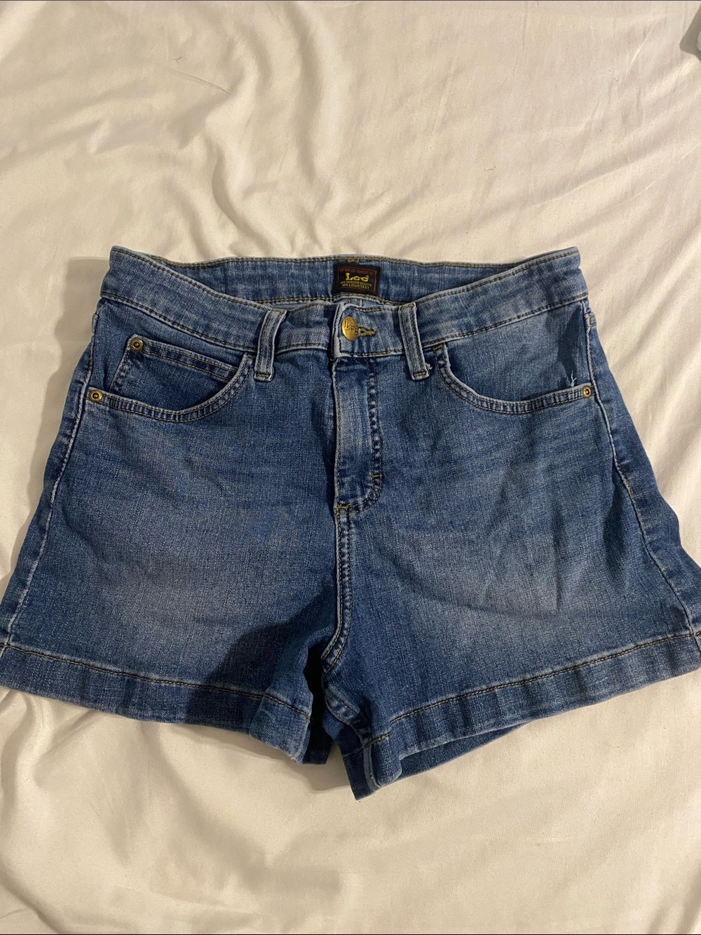 Lee Medium Blue Denim High-Rise Jean Shorts